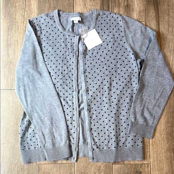 NWT Croft & Barrow Gray Knit Polka dot Cardigan Sweater - Picture 1 of 5
